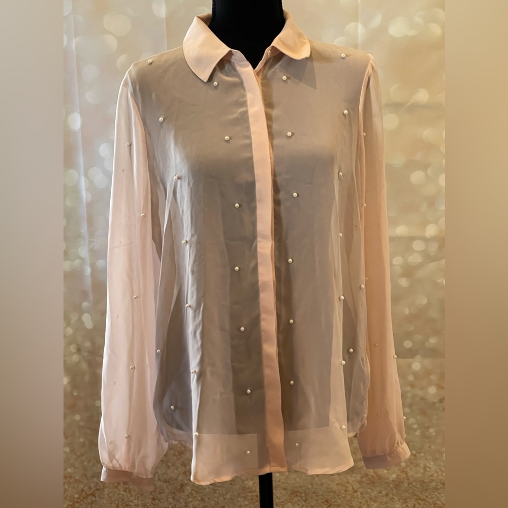 LC Lauren Conrad M Button Down with Pearl Accents